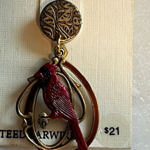 Silver Forest Red and Gold Cardinal Earrings